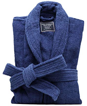 Marquess All-Cotton Bathrobe Thick Plush Cloth Housecoat Terry Toweling, Sweat Steaming Clothes Comfortable & Warm (Navy Blue)
