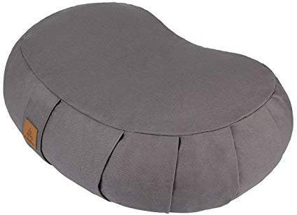 FelizMax Crescent Zafu Meditationskissen, 44 x 28 x 14 cm, Zabuton Yoga-Nackenrolle, Meditationskissen, Bodenpouf, Yoga-Kissen, Bezug aus Bio-Baumwolle, natürlicher Buchweizen, großes Kniekissen, Grau