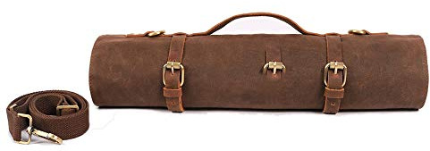Bolsa grande para cuchillos de chef, portacuchillos de lona encerada resistente, 11 bolsillos, estuche de almacenamiento de herramientas de cocina, fácil de llevar con correa para el hombro para chefs