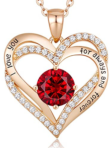 CDE Kette Damen 925 Sterling Silber Rosegold Geschenk für Sie Valentinstag Forever Love Herz Geburtsstein Anhänger Halskette für Frauen Schmuck Geburtstags Freundin Weihnachten Muttertags