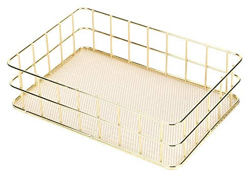Jimfoty Gold Wire Basket, Multifunctional Desktop Storage Organizer for Kitchen, Shelf, Laundry, Cabinets, Cosmetic (Large Size)