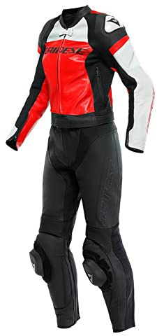 DAINESE Mirage Tuta in pelle da moto da donna in due pezzi, nero/rosso/bianco, 46