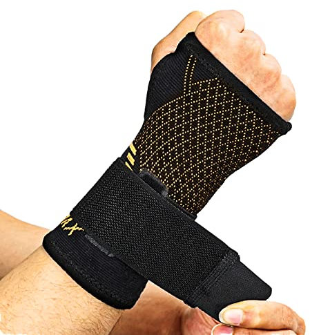 INDEEMAX 1 Paar Aufgerüstete Kupfer Handgelenkbandage, Handgelenk Bandagen mit Daumenschlaufe für Damen aund Männer, Bandage Handgelenk für Linderung von Karpaltunnel, Arthritis und Anderen Schmerzen