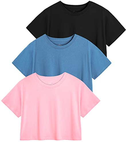 Star Vibe 3 Pack Cotton Crop Tops Gym for Women Round Neck Cropped Athletic Top Workout Yoga Tops T-Shirt Women