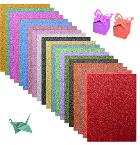 20 PCS of A4 Glitter Craft Paper, 20 Colors, DIY Glitter Paper Card Stock for Kindergarten, for Craft Decoration, Card Making, Scrapbook Decoration