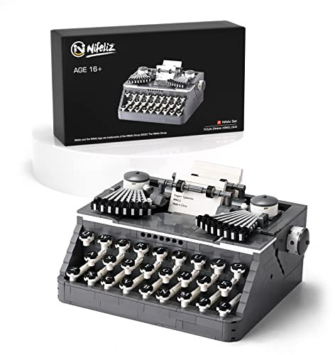 Nifeliz Schreibmaschine Klemmbausteine, Vintage Schreibmaschine Modell aus Mini-Bausteinen, Sammlerstück Deko Geschenk für Erwachsene und Kinder (1136 Mini Teile)