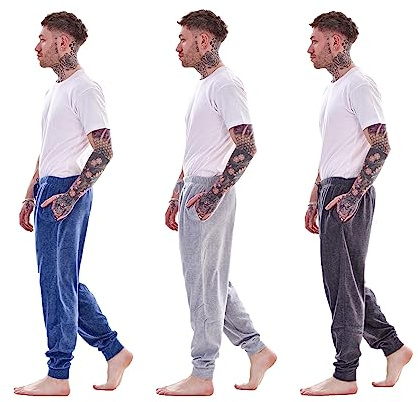 Keanu Mens Pack of 3 Lounge Pants | Soft Fleece Sleep/Lounge Wear | Mens Sizes S - 2XL (Charcoal/Grey/Blue Marl - 2XL)