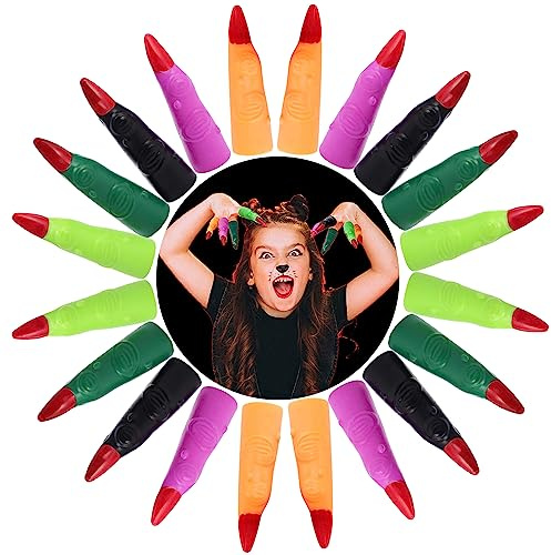 Cisixin 20 Piezas de Dedos Falsos de Halloween, Dedos de Bruja Coloridos, Uñas de Brujas Aterradoras, Falso Zombie Dedos, Uñas de Vampiro para Halloween Cosplay Party Prop
