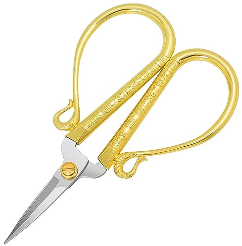 KUONIIY Stickereischere, Vintage-Nähschere, Edelstahl-Kreuzstichschere mit komfortablem großen Griff für Stickerei, Nähen, Kunst und DIY, Gold