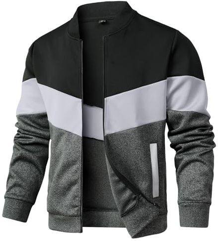 HYPESTFIT Men's Lightweight Jacket Casual Bomber Jacket Color Block Varsity Coat