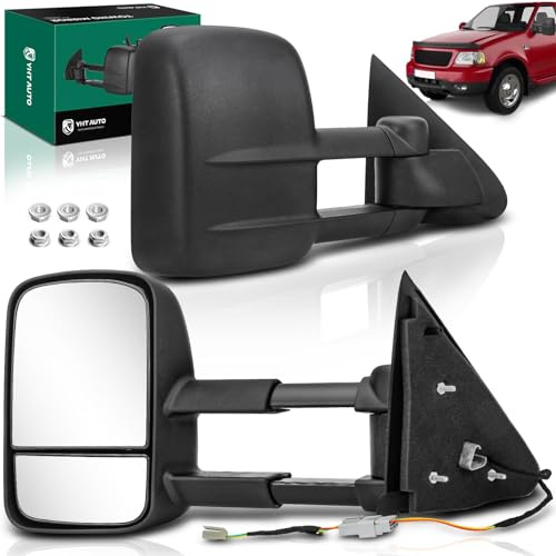 YHTAUTO Towing Mirrors Fits1997-2003 F-150, 1997-1999 F-250, 2004 F-150 Heritage, Not fit 4 Doors Crew Cab Models, Power Adjusted Telescoping Convex Driver & Passenger Side Pickup Truck Car Mirrors