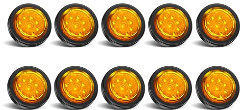 PVerandio 10Pcs 2 Inch Amber 9 LED Trailer Marker Lights, 9 LED Round Clearance Marker Lights with Plug Grommet Pigtail Hardwired for Trailer Truck RV, Waterproof Sealed, 12V