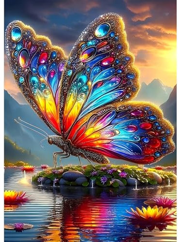DPHERO DIY Schmetterling Diamant Painting Bilder für Erwachsene Anfänger,5D Fantasie Diamond Painting Set, Runde Steine Sonnenuntergang Diamant Kunst Kits, Diamant Painting für Zuhause Dekor 30x40 cm