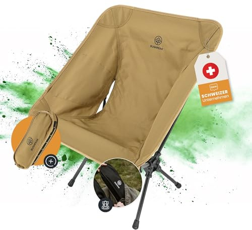 Bushpeak Wildscape - Silla de camping pequeña con bolsa de transporte - Silla de exterior, senderismo, trekking, compacta, hasta un máximo de 150 kg (arena, mediana)