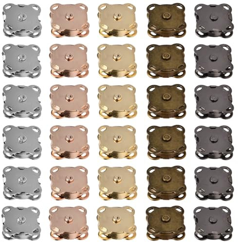 Magnetknöpfe, 30 Stück Metall Druckknöpfe zum Annähen, Magnetverschlüsse Schmuck Bekleidungszubehör Magnetische Knopf für Handarbeiten Basteln Kleidung Nähen Taschen