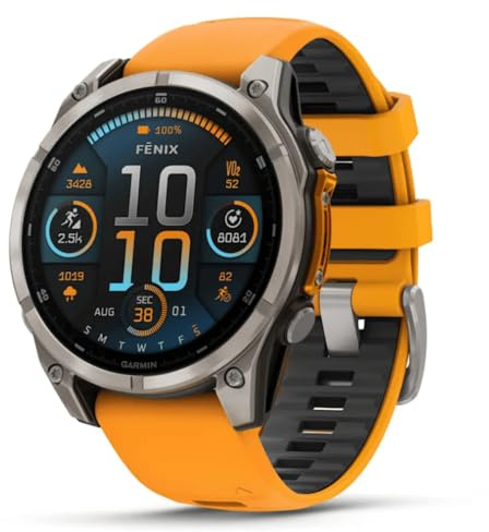 Garmin Amoled Smartwatch Fenix 8-47 mm | Bis zu 29 Tage Akkulaufzeit | Die ultimative Smartwatch mit integrierter LED-Taschenlampe, Gesundheitsüberwachung