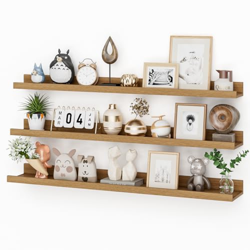 Feihorrm vägghylla, svävande hylla av trä, set om 3, 90 cm väggtavla för bildramar och dekorationer, industriell design, lämplig för arbetsrum, vardagsrum och kök. (beige, 90 cm)