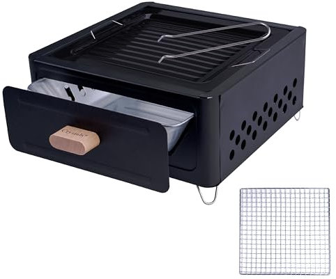 Crystals Portable BBQ Grill, Folding Tabletop Charcoal Barbecue Grill, Foldable Stainless Steel BBQ Grill for Camping, Garden, Travel, Picnic, Outdoor (Black)