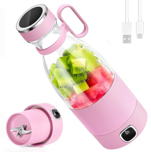 DoubleCare Batidora portátil, mini batidora eléctrica de 6 cuchillas con indicador LED, 350 ml, para batidos y batidos, batería de carga de 3000 mAh, para familia, al aire libre, deportes y viajes,