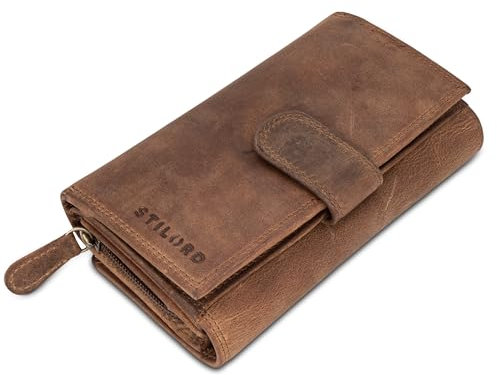 STILORD 'Elisa' Geldbörse Damen braun Leder Groß viele Fächer mit Reißverschluss Portemonnaie Damen RFID-Schutz Frauen Geldbeutel extra Münzfach im Hochformat Echt-Leder