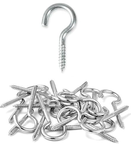 MindWissUp 48pcs M3 x 30mm Screw Hooks Open Eye Cup Screw-in Ceiling Nickel Plated Hooks Indoor and Outdoor Wall for Hanging Plants, Cups, Kitchen Cabinet Shelf(1.2inch)