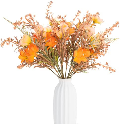 Leuyuee Lot de 2 bouquets de fleurs artificielles - Hortensias en soie - Pour la maison, un mariage, un jardin, un festival - Orange