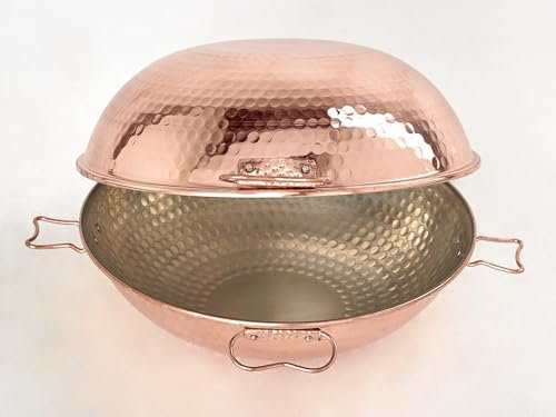 Portugiesische Cataplana aus gehämmertem Kupfer mit flachem Boden und handverzinntem Inneren, erhältlich in drei Größen (30 cm)