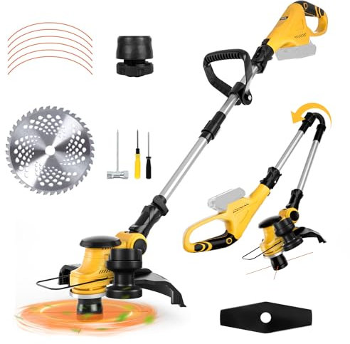 Desbrozadora inalámbrica compatible con 20 V Dewalt batería (sin batería), corte de borde eléctrico plegable sin escobillas con batería indicadora, cabezal giratorio de 75 ° y mango giratorio de 90 °