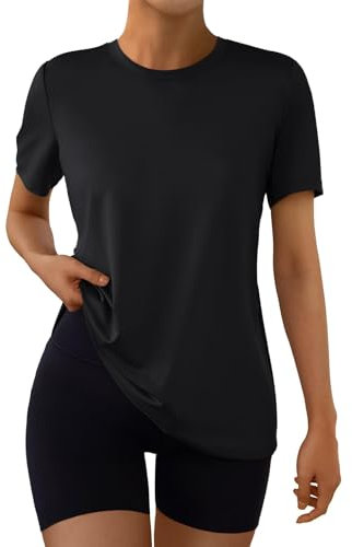 Suncife Women Workout Tops Short Sleeve Gym Shirts Summer Athletic Yoga Loose Fit Tshirts (Black,L)