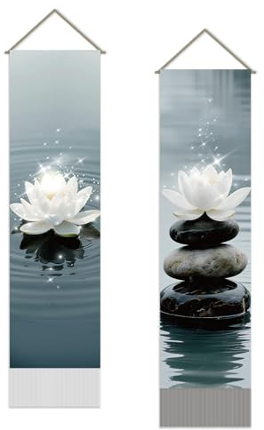 SUPERDANT 2 pz. Arazzo Da Parete Spirituale con Motivo A Loto Glitterato Arazzi Murali con Motivo A Loto per Meditazione Coperta arazzo Lungo Decorazione per casa Soggiorno Appartamento Hotel 130x33cm