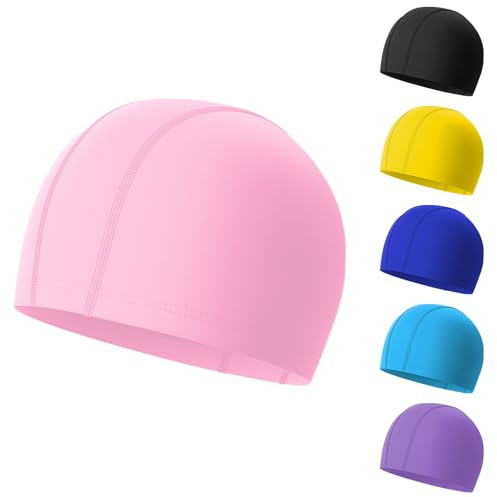 Nepfaivy Fabric Kids Swimming Cap, Stretchy No-Pull Swimming Hats Kids 4-10 | Comfortable-Fit and Durable Girls and Boys Swimming Cap, Soft and Lightweight Swim Hat for Childrens Long and Short Hair