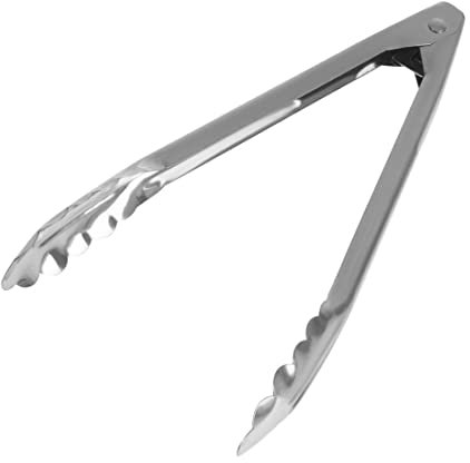 Vogue Catering Tongs 25.5 cm/10 inch, Stainless Steel, Serrated Grip, Spring Loaded Food Serving Tongs, Easy Clean - Dishwasher Safe, Professional & Home Kitchen Use, J608