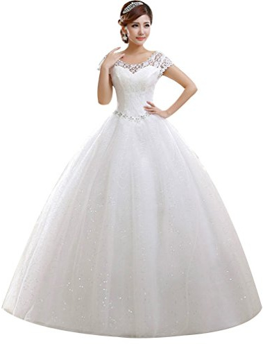 Eyekepper Double Shoulder Floor Length Bridal Gown Wedding Dress Custom Size (14, White)