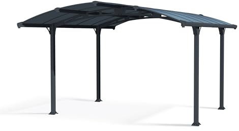 Palram Arcadia 4300 Carport Aluminium & Verzinkter Stahl 4,3x3,5m, Überdachung, Autogarage, Autounterstand, Einfache Montage, Carport Bausatz, 10 Jahre Garantie, Anthrazit Inkl. Regenrinne