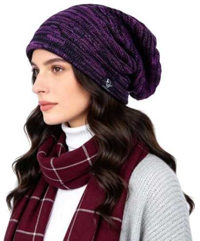 Ruphedy Women Slouchy Beanie Hat Knit Long Baggy Slouch Skull Cap for Winter (B5001-Purple)