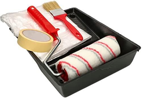 KOTARBAU® Juego de Pintor: Rodillo de Pintura, Bandeja de Pintura, Pincel, espátula, Cinta Adhesiva de enmascarar y plástico Protector, Kit para Pintar, Herramientas para Pintar, Kit de Pintor