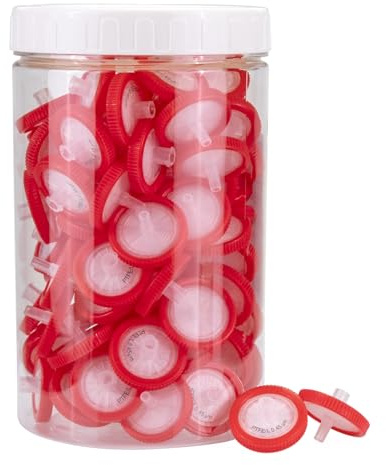 Sprutfilter PTFE hydrofilt membran 25 mm diameter 0,45um porstorlek, HPLC- och GC-nålfilter, icke sterilt, laboratoriefiltrering med hög genomströmning för Biomed Scientific, fatförpackat