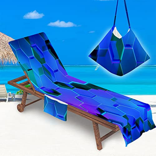 Surwin Sun Lounger Beach Towel with Pockets, Space Art Print Summer Beach Chair Cover Chaise Lounge Towel Cover Mate Sunbed Towels For Holiday Garden Outdoor Pool (75x210cm,Football)
