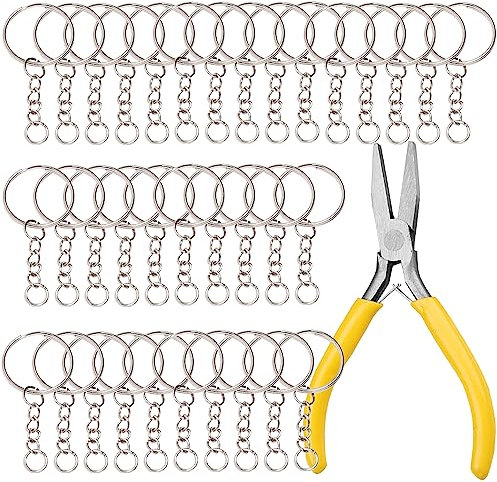 200 Stk Schlüsselanhänger Ringe mit Zange, VEINARDYL 2,5 cm große Schlüsselanhänger mit Kette und offene Biegeringe, Geteilte Schlüsselringe zum Basteln