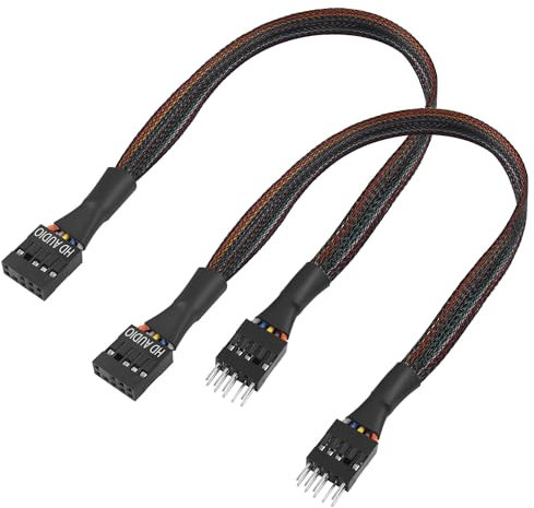 QIANRENON 9Pin HD Audio Motherboard Connector Cable 9Pin Male to Female ATX Front Audio Extension Cable，for HD Audio or AC97 Audio Chassis Cabling, 30cm/11.8in, 2Pcs