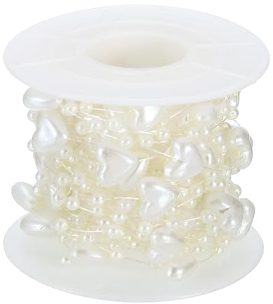 PATIKIL Heart Pearl String Beads Garland, 16.4 Ft Artificial Pearl Strands Spool for Christmas Tree Party DIY Craft Home Wedding Decorative, Beige