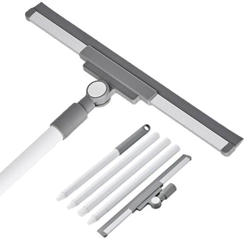 Escobilla de Goma Resistente para Exteriores, Escoba de Goma de 36 cm con Mango Largo de 136 cm para Limpiar Garaje, Patio, baño, Ducha, Vidrio, Ventana, Azulejos, hormigón, Cubierta, mármol, Agua