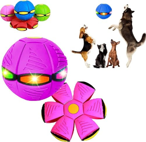 Endxedio Balle disque pour chien avec lumières, jouet portable avec soucoupe volante, balle de disque créative pour chien de grande taille (rose, 3 lumières)