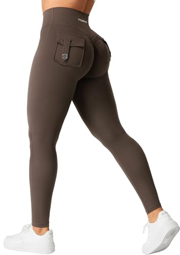 YEOREO CoreFlex Leggings sportivi da donna con tasche a V in vita, leggings da palestra, caffè, XS