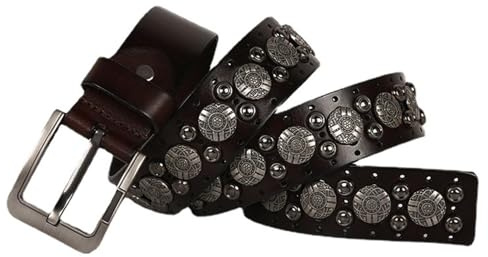 Nitarbälte, läderbälte med nitar för män, punkrocknitarbälten för jeans, gotiska bältestillbehör för casual jeans klänningbyxor, 38 mm breda(Brown,120cm/waist:40~42)