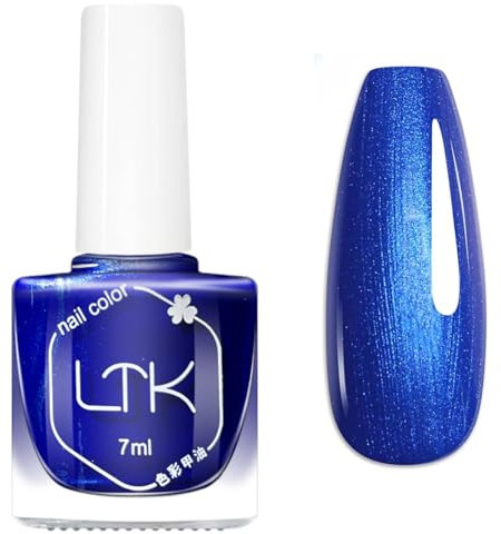 Blue Nail Polish - Pearl Blue Nail Varnish - Quick Dry Royal Chrome Nail Polish - Highly Glossy & Long Lasting Glitter Nail Varnish - Reflective Shimmer Nail Lacquer for Manicure Salon
