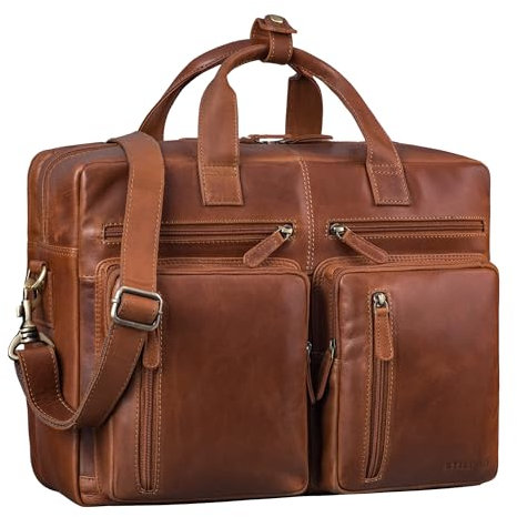 STILORD 'Goliatus' XXL Aktentasche Leder Herren & Damen Laptoptasche 17+ Zoll Sehr Große Umhängetasche Arbeitstasche Männer und Frauen Bürotasche Echtleder, Farbe:cognac - braun