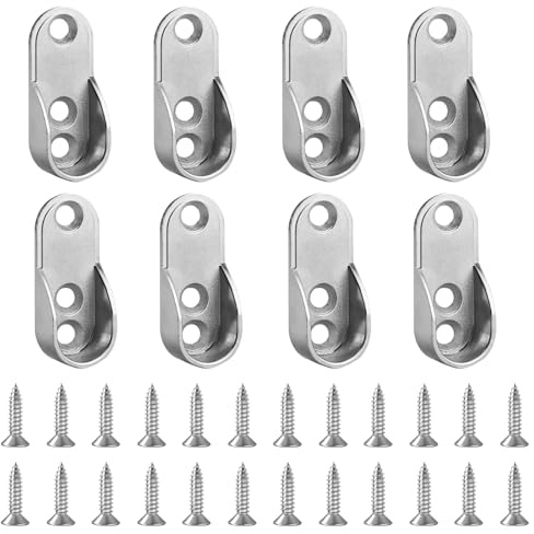 8 PiècesSupport Tringle Penderie, Support Tringle Rideaux Oval en Métal, Support de Barre de Penderie pour Vêtements Tringles Placard Tube de Garde-robe, avec Vis