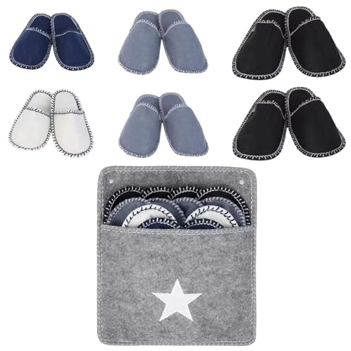 FARYODI Pantofole per ospiti in feltro, 6 paia, antiscivolo, taglie 38, 43, 48, multicolore, con suola antiscivolo, set di pantofole con custodia