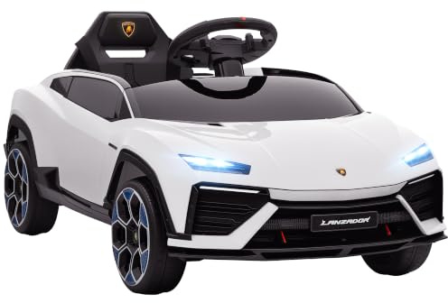 AIYAPLAY Voiture Électrique Enfant Lamborghini 12V Vitesse 4 km/h Blanc | Télécommande 2,4G, 2 Moteurs, Véhicule Électrique avec Phares LED, MP3, Klaxon